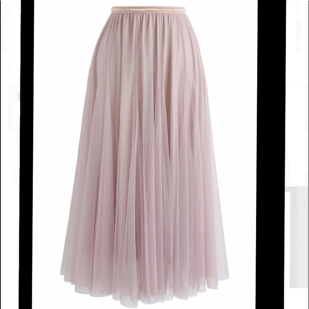 TULLE MAXI SKIRT IN GLITTER PINK